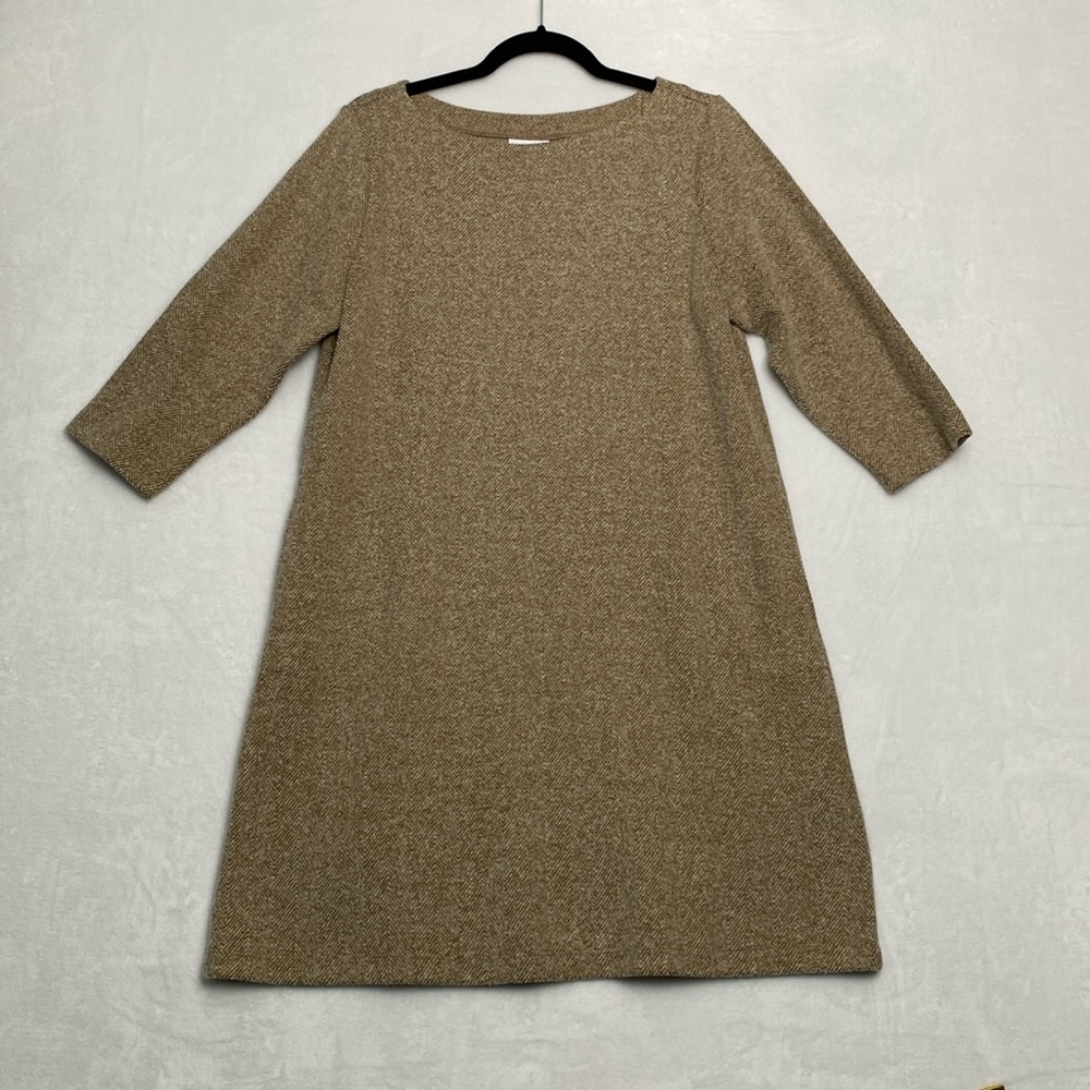 J Jill Dress Pullover 3/4 Sleeve V- Neck Medium Petite Brown lagenlook tunic